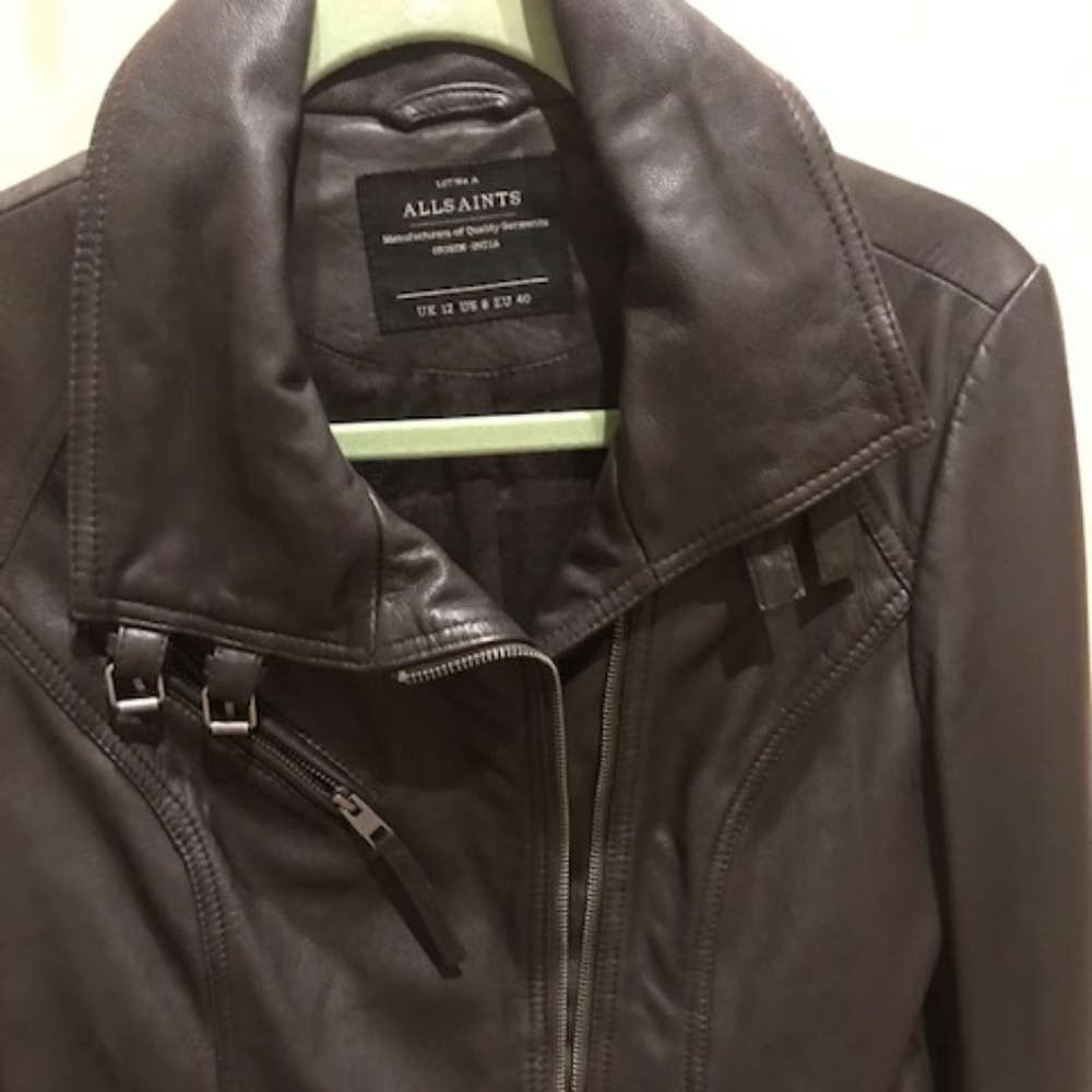 Dark Brown All Saints Leather Jacket - Picture 2 of 5